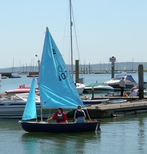 Blue yacht in harbour